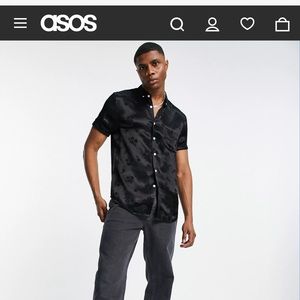 Black Floral Jacquard Regular Fit Shirt ASOS DESIGN Mens SZ Medium